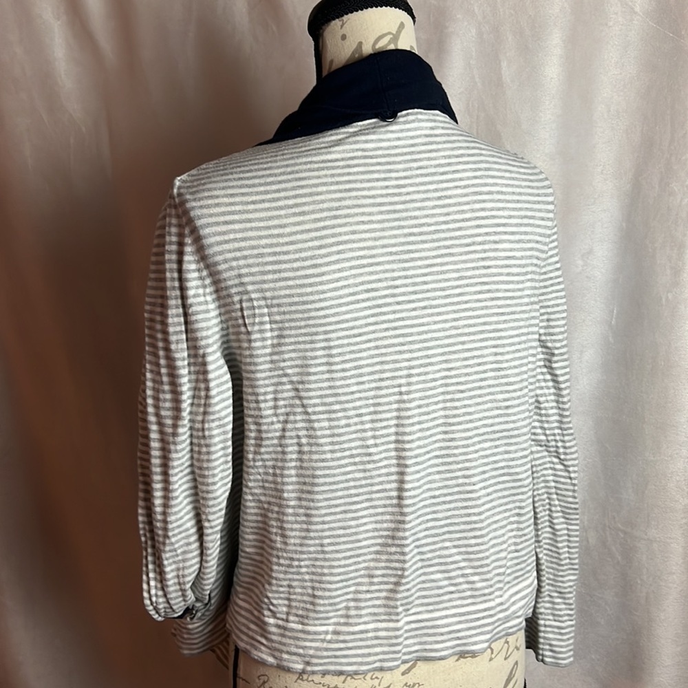 360 Sweater Women's Cotton Silk Navy Blue Cream Cardigan Size S - Picture 6 of 8